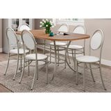 Conjunto Mesa Sala Jantar 1547 Aço Com Tampo Madeirado 160x90cm E 6 Cadeiras 190 Prata Freijó Prata Branco Carraro