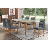 Conjunto Mesa Sala Jantar Londrina Tampo Madeirado Com Vidro 180x90cm E 6 Cadeiras Imperatriz Imbuia Grafite Rufato