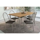 Conjunto Mesa De Cozinha Sena Tampo Madeirado 90x160cm E 6 Cadeiras Noruega Niquel Nogueira Preto Kappesberg