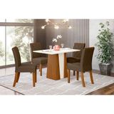 Conjunto Mesa Sala Jantar Orus Com Tampo Madeirado 120x80cm E 4 Cadeiras Vita Nature Off White Suede Marrom Henn