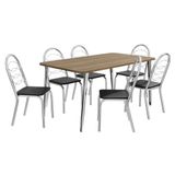 Conjunto Mesa De Cozinha Iguaçu Tampo Madeirado 90x160cm E 6 Cadeiras Holanda Cromado Nogueira Preto Kappesberg