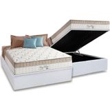 Cama Box Baú Casal: Colchão Molas Ensacadas Superlastic King Best + Base Crc Courano White (138x188)