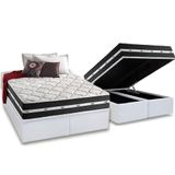 Cama Box Baú Queen: Colchão Molas Ensacadas Superlastic Classic + Base Crc Courano White (158x198)