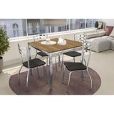 Conjunto Mesa Sala Jantar Reno Com Tampo De Madeira 90cm E 4 Cadeiras Portugal Cromada Preto 110 Kappesberg
