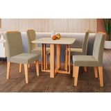 Conjunto Mesa Sala Jantar Flora Com Tampo Madeirado Com Vidro 95x95cm E 4 Cadeiras Clarice Madeirado Linho Bege Cimol