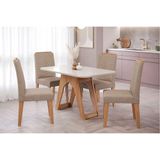 Conjunto Mesa Sala Jantar Carol Tampo Madeirado Com Vidro 130x80cm E 4 Cadeiras Clarice Madeirado Linho Bege Cimol