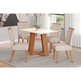 Conjunto Mesa Sala Jantar Lins Com Tampo Reto Madeirado 120x80cm E 4 Cadeiras Malu Nature Linho Henn