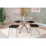 Conjunto Mesa De Cozinha Volga Com Tampo De Vidro 95x95cm E 4 Cadeiras Noruega Niquel Preto Kappesberg