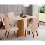 Conjunto Mesa Sala Jantar Orus Tampo Madeirado Com Vidro 120x80cm E 4 Cadeiras Anne Nature Courano Creme Henn