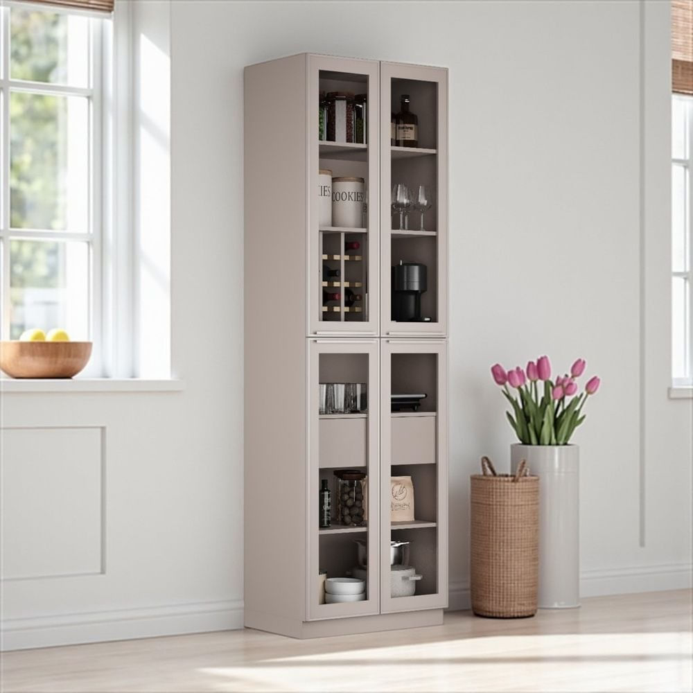 Cristaleira 4 Portas Em Vidro 230cm De Altura 100% Mdf Dobradiças Slow Motion Essence Fendi