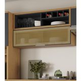 Armário Aéreo De Cozinha 120cm 1 Porta Horizonal Vidro Reflecta E Nicho Garrafeiro New Porto Mdf Freijó/grafite