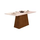Mesa Para Cozinha Dulce Com Tampo Madeirado Vidro Reto 180x90cm Freijó Off White Dj Móveis
