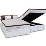 Cama Box Baú Queen: Colchão Molas Masterpocket Ensacadas Herval Maxspring Edimburgo + Base Crc Courano White (158x198)