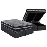 Cama Box Baú Queen: Colchão Molas Masterpocket Ensacadas Black Grafite + Base Crc Suede Gray (158x198)