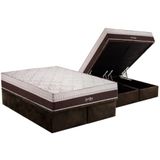Cama Box Baú Queen: Colchão Molas Bonnel Polar Ensacadas Sporting + Base Crc Suede Brown (158x198)