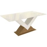 Mesa Multiuso Cozinha Amora Com Tampo Madeirado Com Vidro 160x90cm Freijó Off White Kappesberg