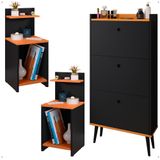Kit Quarto 2 Mesas Cabeceira Mesinha Fantasy Lateral Cama Sapateira Vertical Dark Organizadora Calçados Unissex Preto/cinamomo - Lojas Rpm