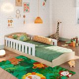 Cama Montessoriana Infantil Solteiro Proteção Lateral Carvalho Branco Encanto Completa Móveis