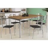 Conjunto Mesa De Cozinha Reno Com Tampo Madeira 160cm E 6 Cadeiras Portugal Cromada Preto 110 Kappesberg