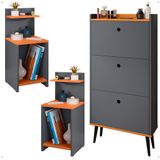 Kit Quarto 2 Mesas Cabeceira Mesinha Fantasy Lateral Cama Sapateira Vertical Dark Organizadora Calçados Unissex Cinza/cinamomo - Lojas Rpm