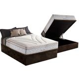 Cama Box Baú Casal: Colchão Molas Masterpocket Ensacadas Herval Maxspring American + Base Crc Suede Brown (138x188)
