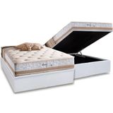 Cama Box Baú Casal: Colchão Molas Masterpocket Ensacadas Herval Maxspring Spain + Base Crc Courano White (138x188)