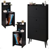 Kit Quarto 2 Mesas Cabeceira Mesinha Fantasy Lateral Cama Sapateira Vertical Dark Organizadora Calçados Unissex Preto - Lojas Rpm