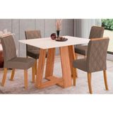 Conjunto Mesa De Cozinha Lins Com Tampo Madeirado 120x80cm E 4 Cadeiras Vita Nature Off White Suede Marrom Henn