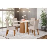Conjunto Mesa De Cozinha Orus Com Tampo Madeirado 120x80cm E 4 Cadeiras Vita Nature Off White Linho Bege Henn