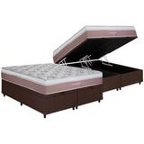 Cama Box Baú Queen: Colchão Molas Masterpocket Ensacadas Herval Maxspring Coimbra + Base Crc Courano Brown (158x198)