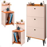 Kit Quarto 2 Mesas Cabeceira Mesinha Fantasy Lateral Cama Sapateira Vertical Dark Organizadora Calçados Unissex Off White/cinamomo - Lojas Rpm