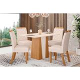 Conjunto Mesa De Cozinha Orus Tampo Madeirado Com Vidro 120x80cm E 4 Cadeiras Bella Nature Linho Henn