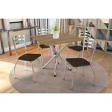 Conjunto Mesa De Cozinha Volga Com Tampo De Madeira 90cm E 4 Cadeiras Portugal Cromado Nogueira Marrom Kappesberg