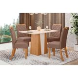 Conjunto Mesa Sala Jantar Orus Com Tampo Madeirado 120x80cm E 4 Cadeiras Bella Nature Off White Suede Marrom Henn
