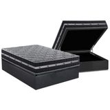 Cama Box Baú Casal: Colchão Molas Superpocket Ensacadas Black Grafite + Base Crc Suede Gray (138x188)
