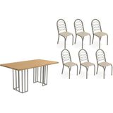 Conjunto Mesa De Cozinha Duina Com Tampo De Madeira 160cm E 6 Cadeiras Holanda Niquel Freijó Courano Bege Kappesberg