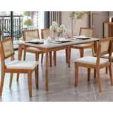 Conjunto Mesa De Cozinha Monalisa Com Tampo Madeirado Com Vidro 160cm E 6 Cadeiras Rainha Natural Nesher