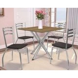 Conjunto Mesa Sala Jantar Volga Com Tampo De Madeira 90cm E 4 Cadeiras Portugal Cromado Nogueira Preto Kappesberg
