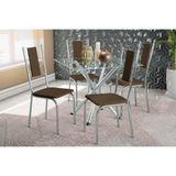 Conjunto Mesa De Cozinha Volga Com Tampo De Vidro 90cm E 4 Cadeiras Lisboa Cromada Courano Marrom Kappesberg