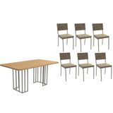 Conjunto Mesa De Cozinha Duina Com Tampo De Madeira 160cm E 6 Cadeiras Zaria Niquel Freijó Suede Bege Kappesberg