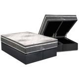 Cama Box Baú Queen: Colchão Molas Masterpocket Ensacadas Polar Safira + Base Crc Suede Gray (158x198)