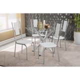 Conjunto Mesa De Cozinha Volga Com Tampo De Vidro 90cm E 4 Cadeiras Lisboa Cromada Courano Branco Kappesberg