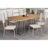 Conjunto Mesa De Cozinha Duina Com Tampo De Madeira 160cm E 6 Cadeiras Lisboa Niquel Freijó Courano Bege Kappesberg