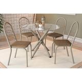 Conjunto Mesa Sala Jantar Volga Com Tampo De Vidro 95cm E 4 Cadeiras Holanda Niquel Capuccino Kappesberg