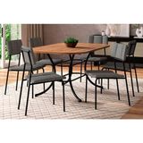 Conjunto Mesa Sala Jantar 1547 Aço Com Tampo Madeirado 160x90cm E 6 Cadeiras Lou Preto Freijó Preto Grafite Carraro
