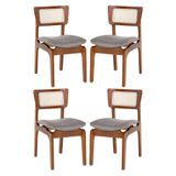 Kit 4 Cadeiras De Jantar Portugal Madeira Imbuia Com Encosto Tela Rattan Linho Cinza L55