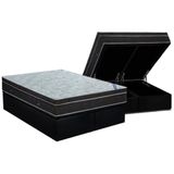 Cama Box Baú Queen: Colchão Molas Bonnel Ortobom Nanolastic Light + Base Crc Suede Black (158x198)
