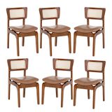 Kit 6 Cadeiras De Jantar Portugal Em Madeira Imbuia Com Tela Rattan Impermeável Caramelo L85