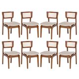Kit 8 Cadeiras De Jantar Portugal Em Madeira Imbuia Encosto Tela Rattan Linho Bege M58