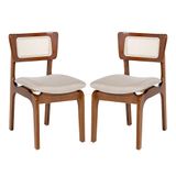 Kit 2 Cadeiras De Jantar Portugal Em Madeira Imbuia Encosto Tela Rattan Linho Bege M58
